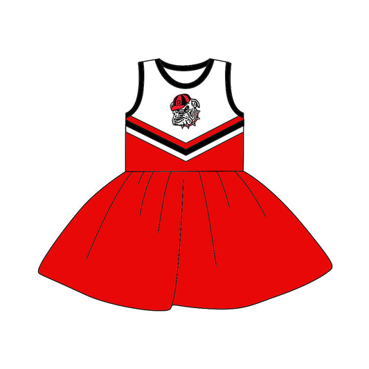 (Custom Design Preorder MOQ 5) Sleeveless Football Team's G Red Knee Length Dress