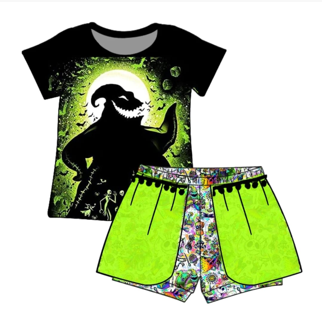 (Custom Design Preorder MOQ 5) Cartoon Nightmare Print Girls Summer Clothes Set