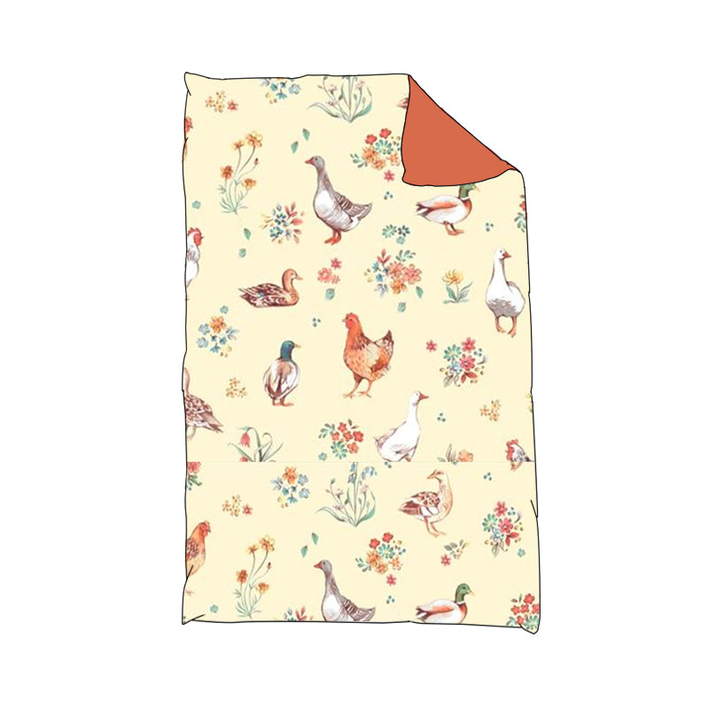 (Custom Design Preorder MOQ 5)NO.2 Farm Yellow Duck Chicken Flowers Print Baby Blanket