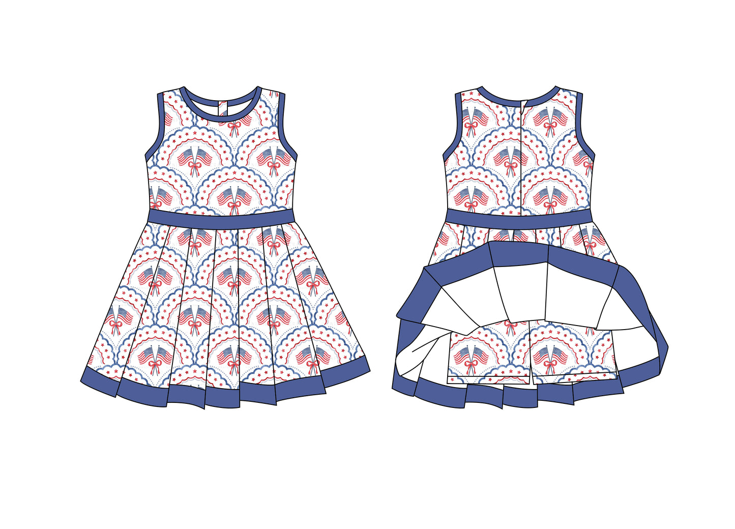 (Custom Design Preorder MOQ 5) Flag Bows Stars Print Zipper Shorts Skirts Girls 4th of July Yoga Dress Sisters Wear