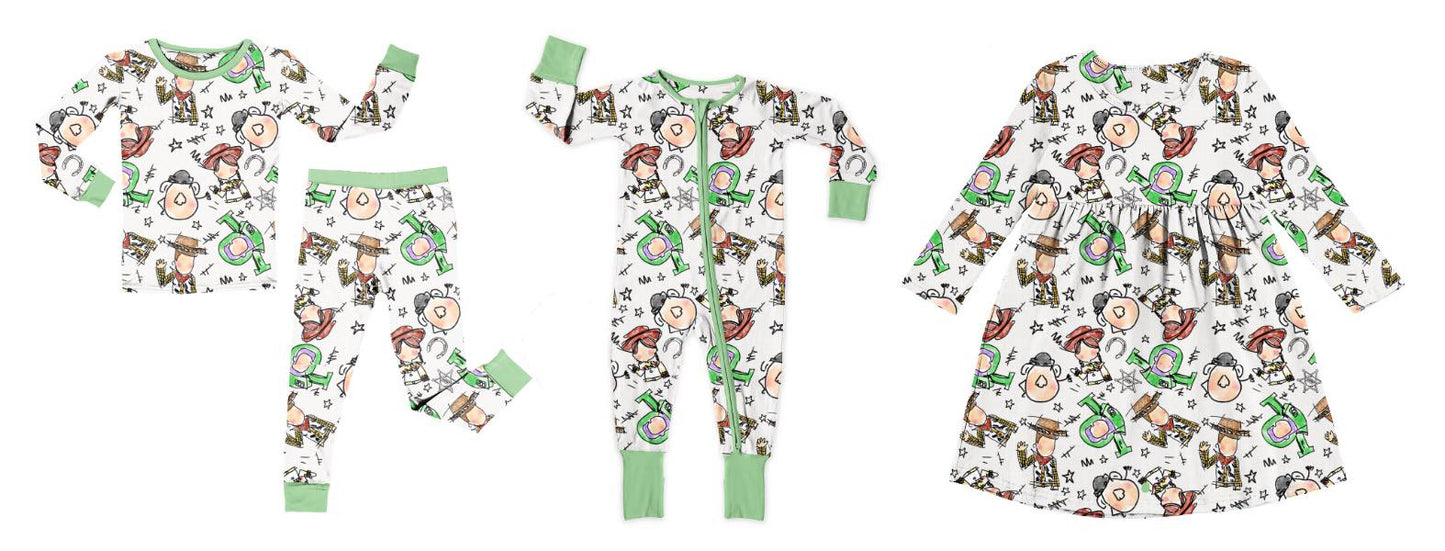 12.10(Custom Design Preorder MOQ 5 Each Design) Cartoon Toys Print Kids Matching Clothes Sisters Wear