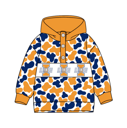 (Custom Design Preorder MOQ 5) Team's Illinois Camo Print Kids Long Sleeve Buttons Hoodie Top