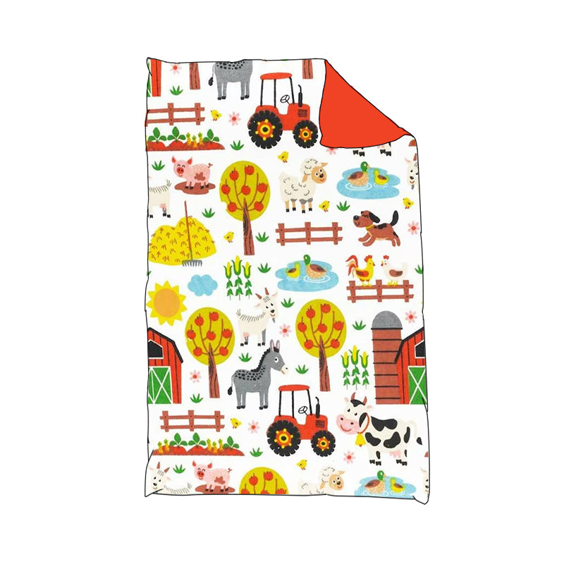 (Custom Design Preorder MOQ 5)NO.5 Farm Animals Tractors Print Baby Blanket
