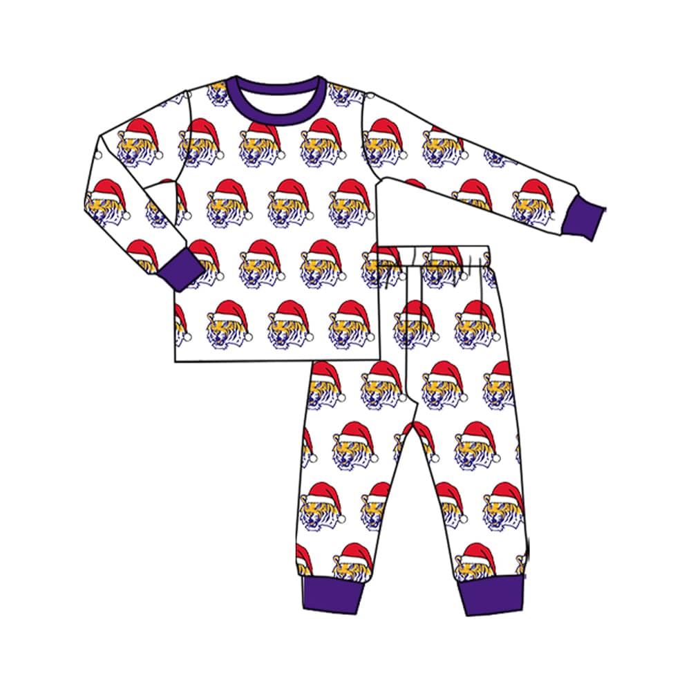 (Custom Design Preorder MOQ 5 Each Item)Team's LSU Tigers Print Sibling Christmas Matching Clothes