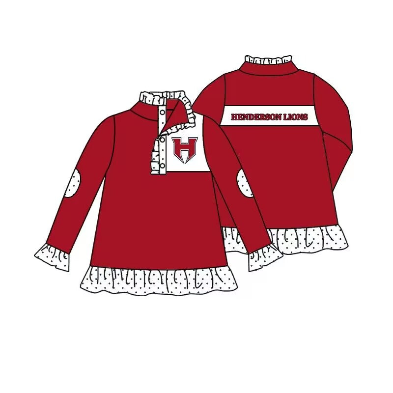 (Custom Design MOQ 5) Girls dark red football team's long sleeve button pullover shirts