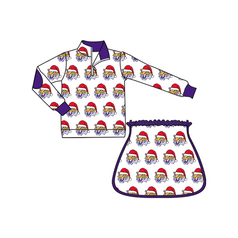 (Custom Design Preorder MOQ 5 Each Item)Team's LSU Tigers Print Sibling Christmas Matching Clothes