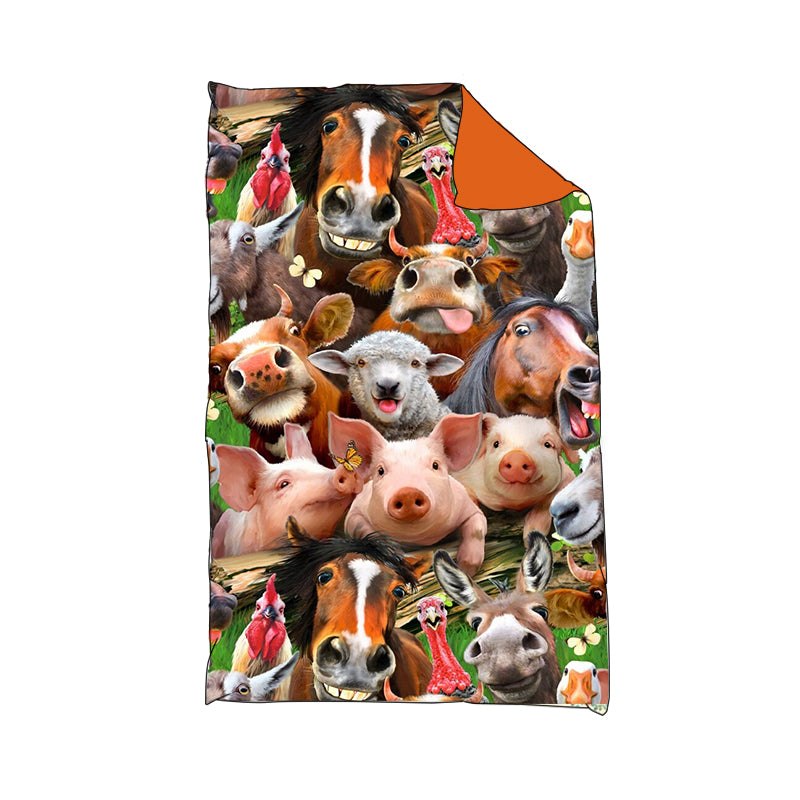 (Custom Design Preorder MOQ 5)NO.6 Farm Animals Butterfly Print Baby Blanket