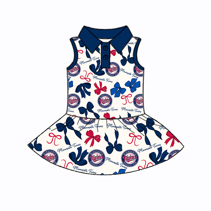 (Custom Design Preorder MOQ 5 Each Color) Team's Minnesota Twins Bows Print Girls Summer Clothes Sisters Matching Wear