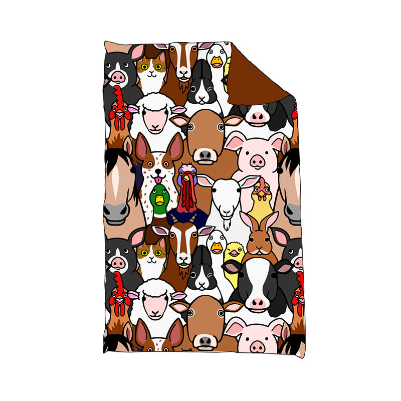 (Custom Design Preorder MOQ 5)NO.7 Farm Animals Brown Print Baby Blanket