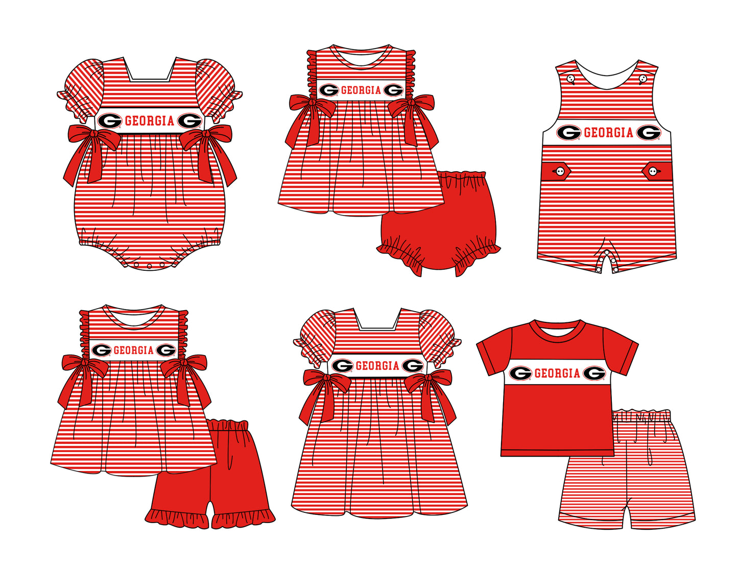 (Custom Design Preorder MOQ 5 Each Item) Team's Georgia Print Kids Summer Matching Clothes Sibling Wear