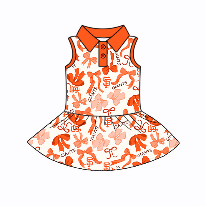 (Custom Design Preorder MOQ 5 Each Color) Team's GIANTS Bows Print Girls Summer Clothes Sisters Matching Wear