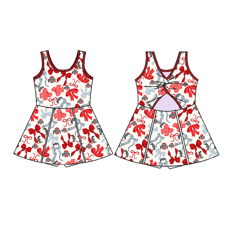 (Custom Design Preorder MOQ 5 Each Color) Team's OHIO STATE Bows Print Girls Summer Clothes Sisters Matching Wear