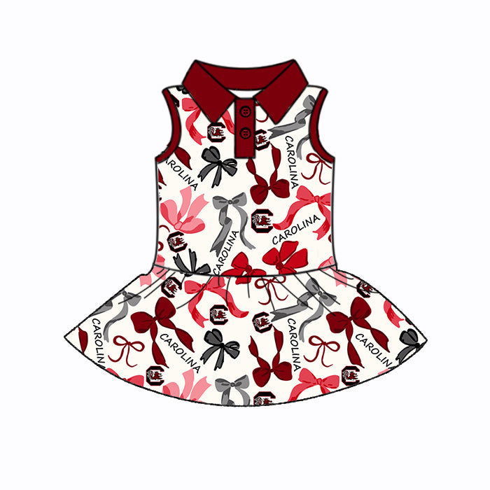(Custom Design Preorder MOQ 5 Each Color) Team's CAROLINA Bows Print Girls Summer Clothes Sisters Matching Wear