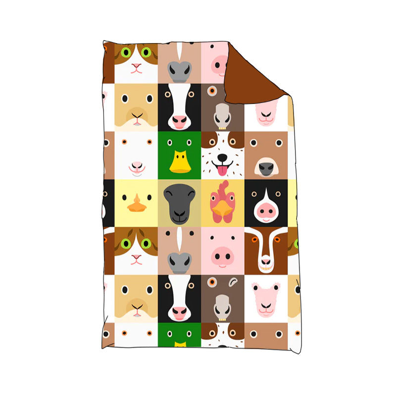 (Custom Design Preorder MOQ 5)NO.9 Farm Animals Face Plaid Print Baby Blanket