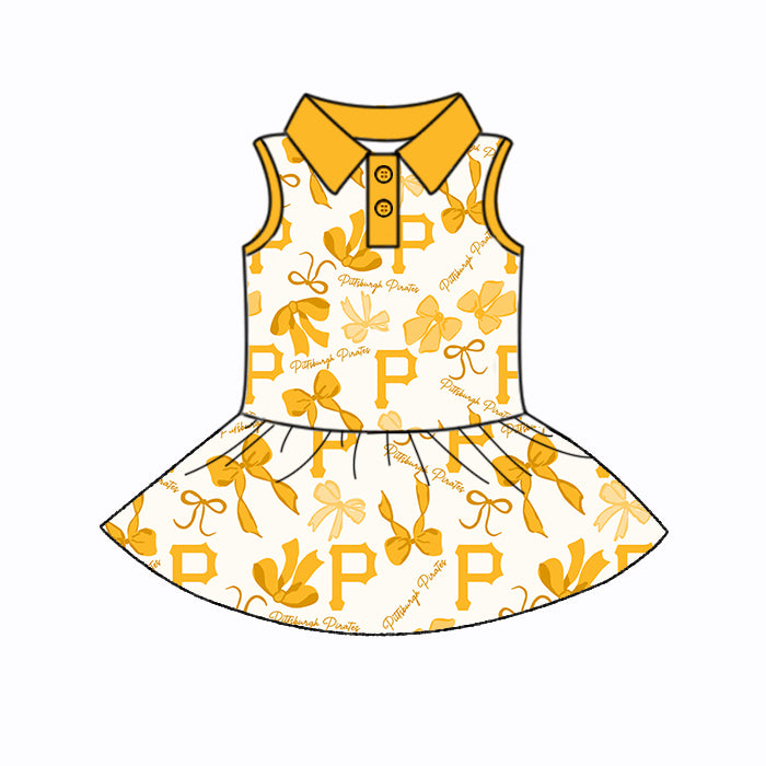 (Custom Design Preorder MOQ 5 Each Color) Team's PIRATES Bows Print Girls Summer Clothes Sisters Matching Wear