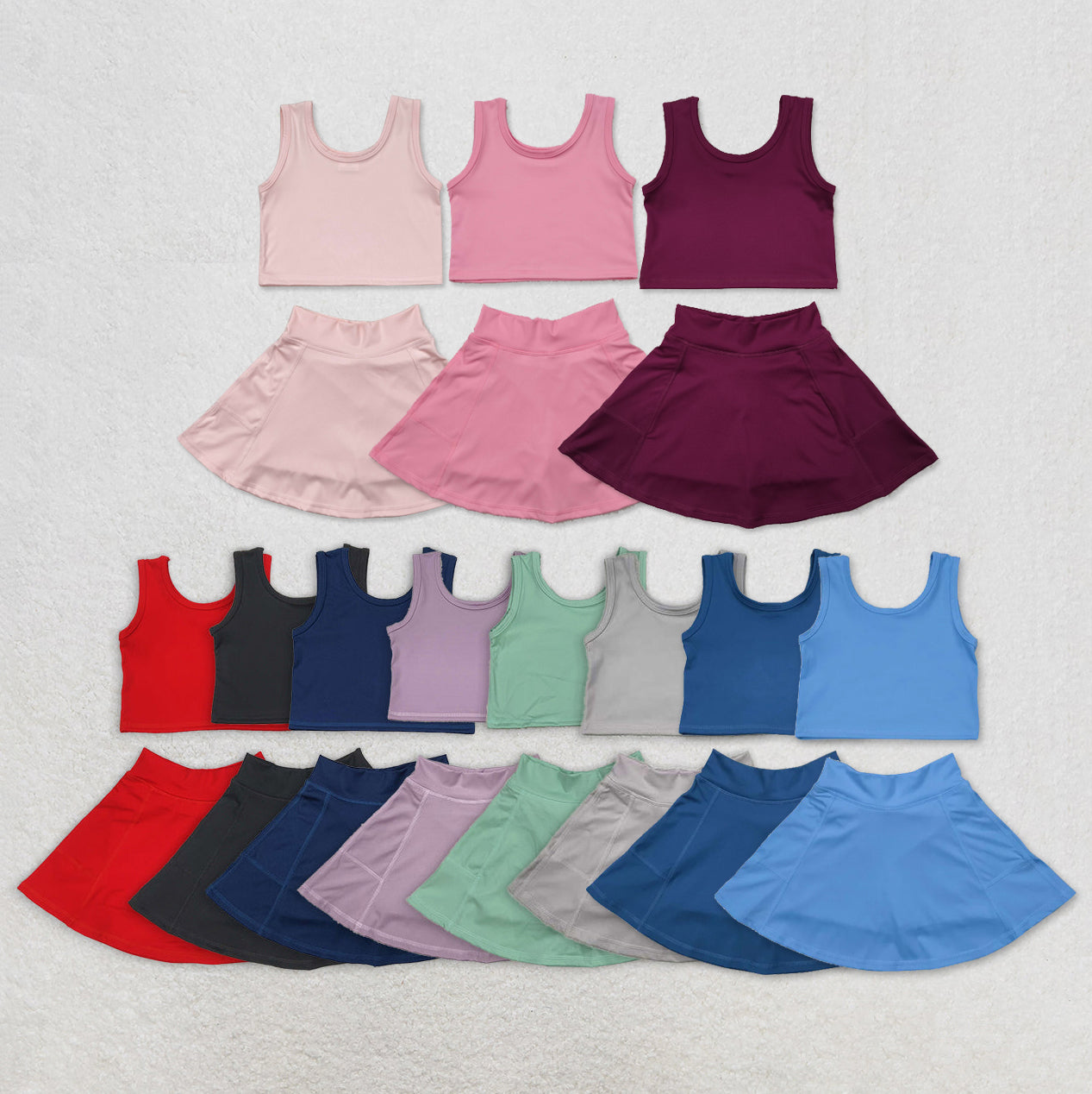 5 Colors Tank Top Skirts Shorts Girls Summer Yoga Clothes Set Sisters Sports Wear