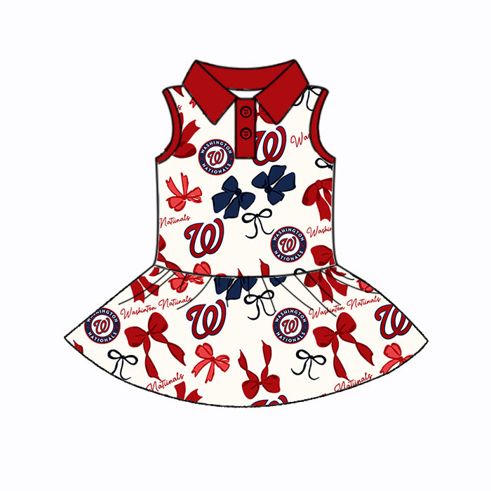 (Custom Design Preorder MOQ 5 Each Color) Team's WASHINGTON Bows Print Girls Summer Clothes Sisters Matching Wear
