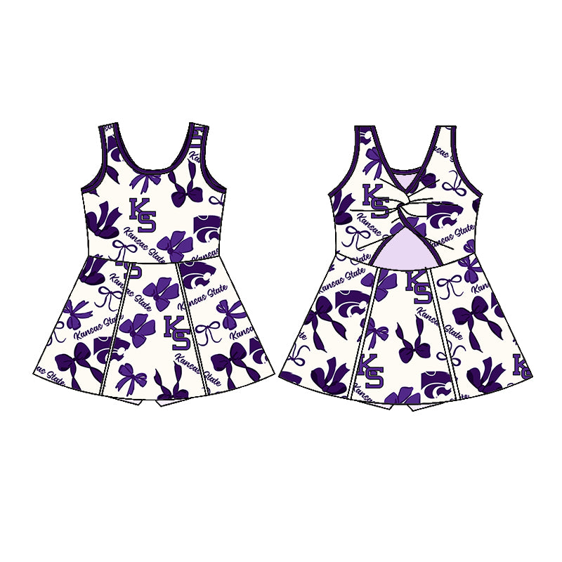 (Custom Design Preorder MOQ 5 Each Color) Team's Kansas State Bows Print Girls Summer Clothes Sisters Matching Wear