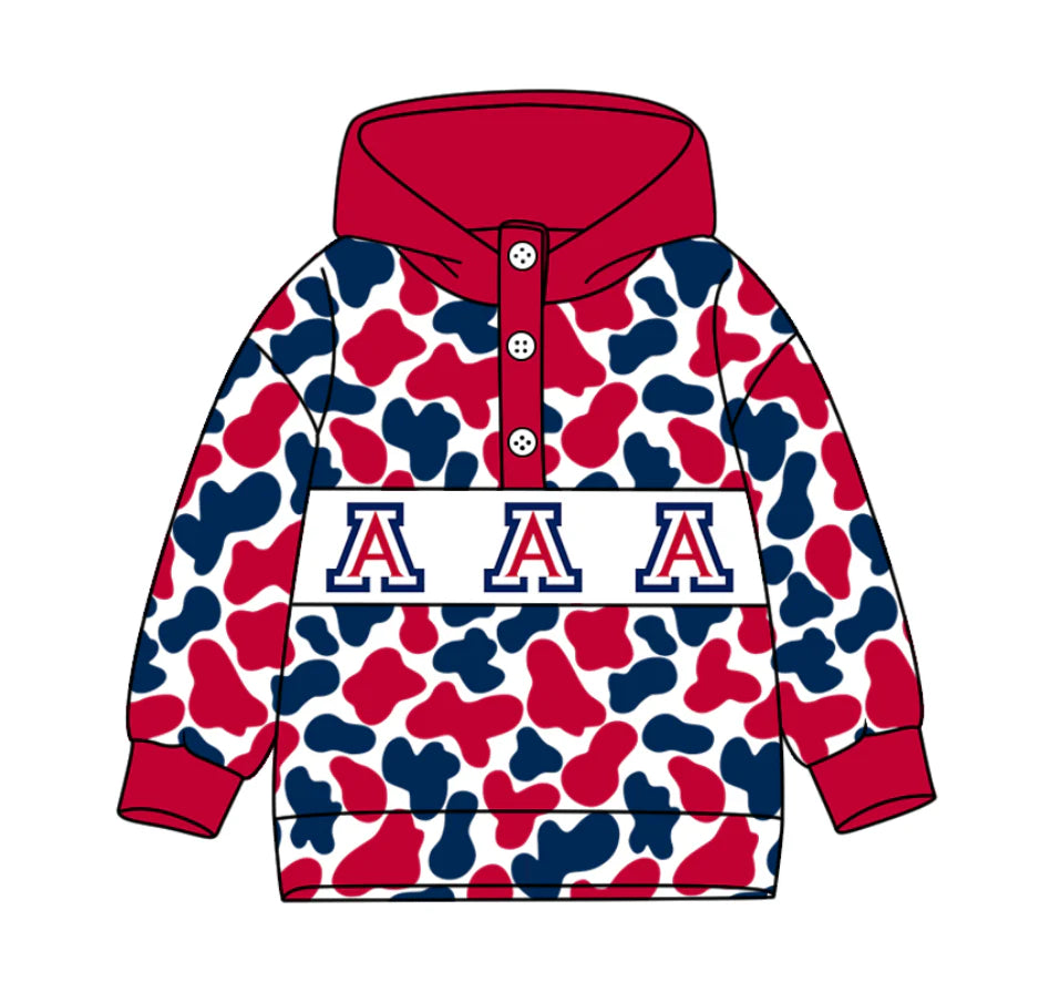 (Custom Design Preorder MOQ 5) Team's Arizona Wildcats Camo Print Kids Long Sleeve Buttons Hoodie Top