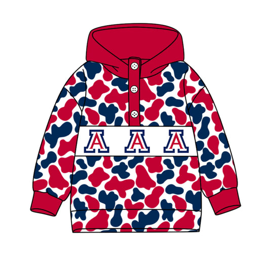 (Custom Design Preorder MOQ 5) Team's Arizona Wildcats Camo Print Kids Long Sleeve Buttons Hoodie Top