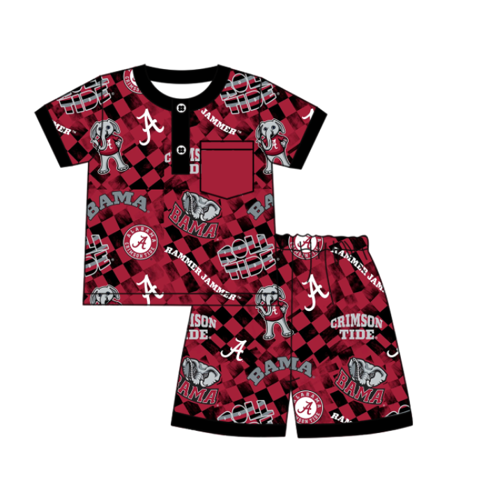 (Custom Design Preorder MOQ 5 Each Design) Team's Alabama Print Kids Summer Matching Clothes Sibling Wear