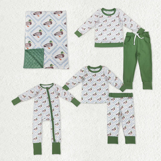 Duck Green Plaid Print Boys Fall Matching Clothes