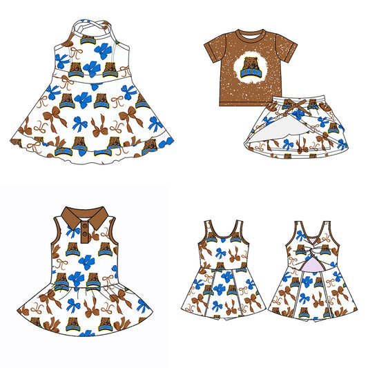 (Custom Design Preorder MOQ 5 Each Color) Team's UCLA Bruins Bows Print Girls Summer Clothes Sisters Matching Wear