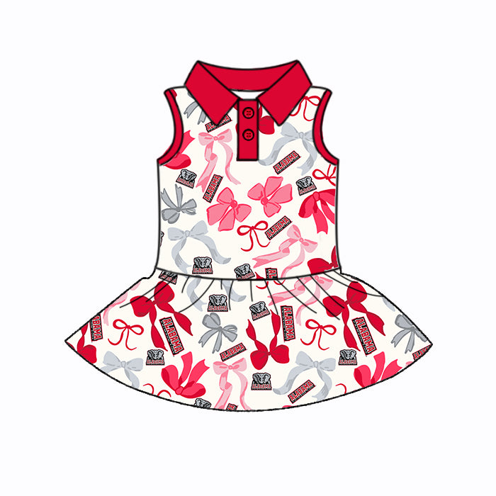 (Custom Design Preorder MOQ 5 Each Color) Team's ALABAMA Bows Print Girls Summer Clothes Sisters Matching Wear