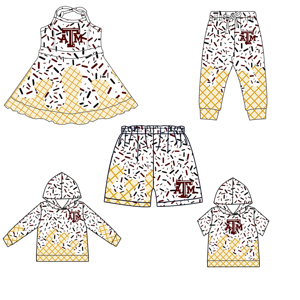 (Custom Design Preorder MOQ 5 Each Item)Team's Texas A&M Sprinkles Print Sibling Matching Clothes