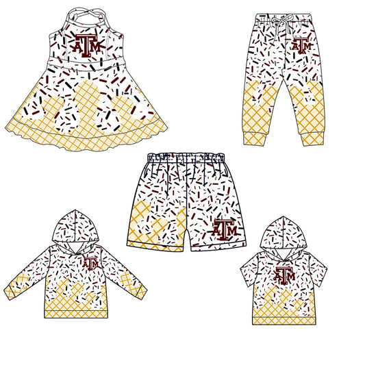 (Custom Design Preorder MOQ 5 Each Item)Team's Texas A&M Sprinkles Print Sibling Matching Clothes