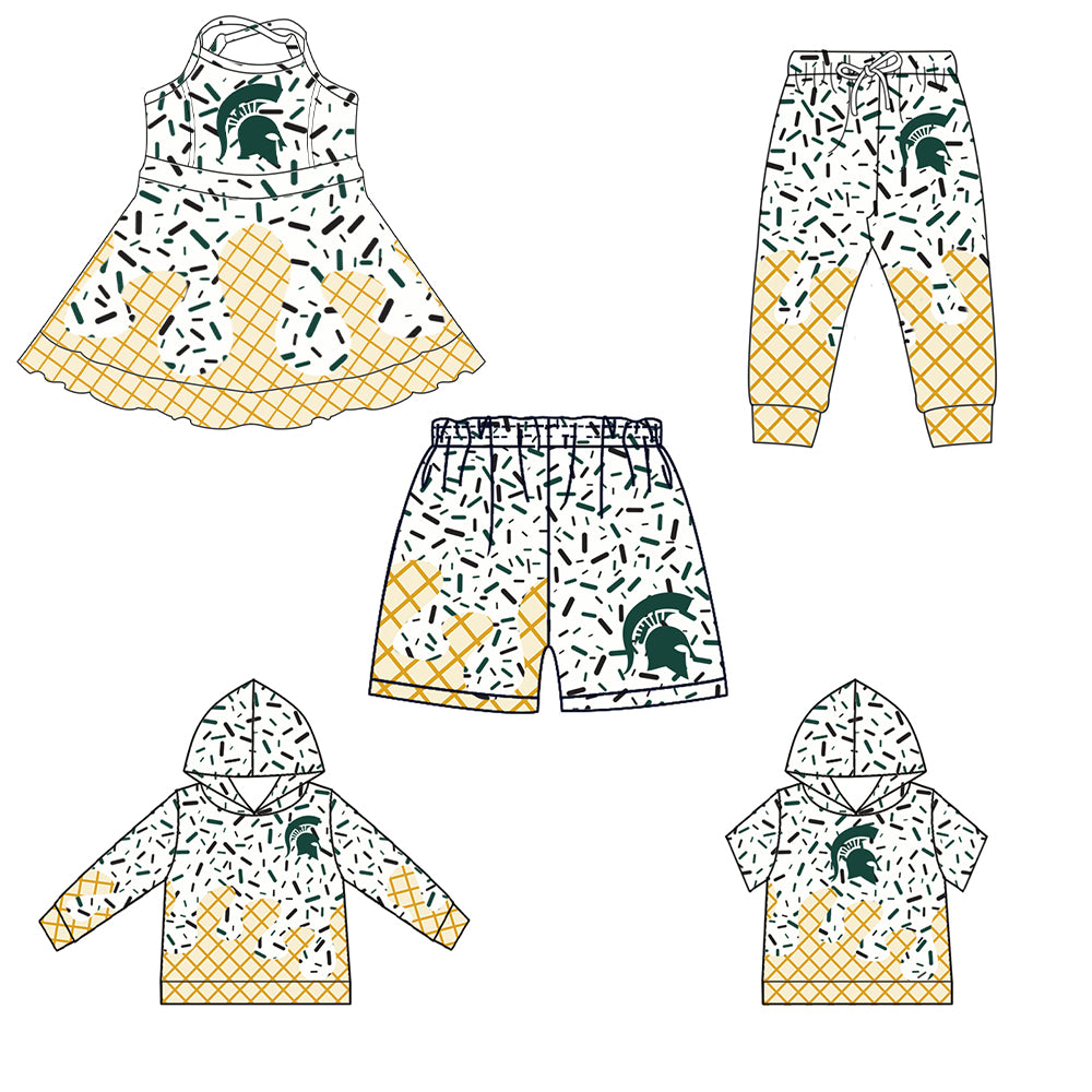 (Custom Design Preorder MOQ 5 Each Item)Team's Spartans Sprinkles Print Sibling Matching Clothes