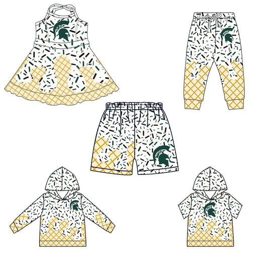 (Custom Design Preorder MOQ 5 Each Item)Team's Spartans Sprinkles Print Sibling Matching Clothes