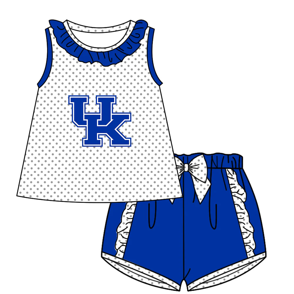 (Custom Design Preorder MOQ 5) Team's Kentucky Top Blue Shorts Girls Summer Clothes Set