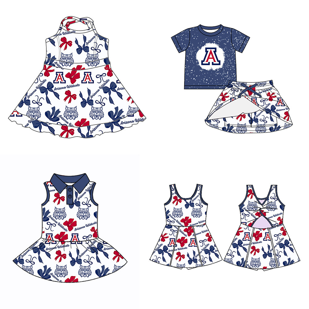(Custom Design Preorder MOQ 5 Each Color) Team's Arizona Wildcats Bows Print Girls Summer Clothes Sisters Matching Wear