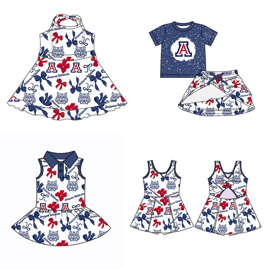 (Custom Design Preorder MOQ 5 Each Color) Team's Arizona Wildcats Bows Print Girls Summer Clothes Sisters Matching Wear
