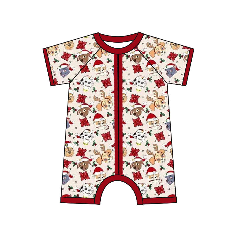 (Custom Design Preorder MOQ 20)  Cartoon Dog Print Baby Bamboo Christmas Sleeper Zipper Romper