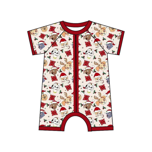 (Custom Design Preorder MOQ 20)  Cartoon Dog Print Baby Bamboo Christmas Sleeper Zipper Romper