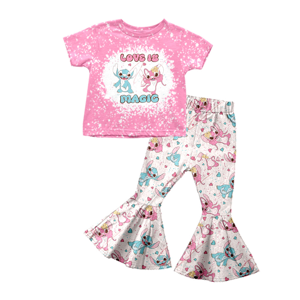 (Custom Design Preorder MOQ 5) LOVE IS MAGIC Pink Cartoon Animal Print Girls Valentine's Clothes Set