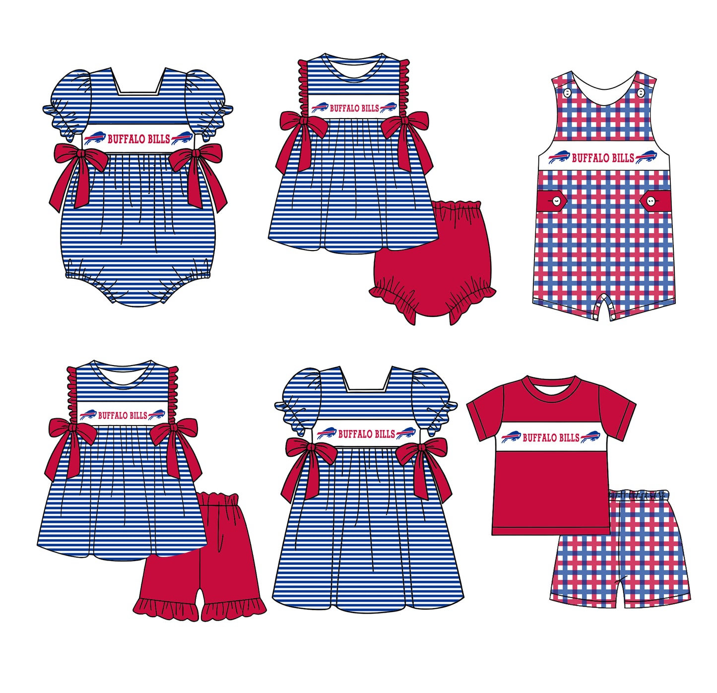(Custom Design Preorder MOQ 5 Each Design) Team's Buffalo Bills Print Kids Summer Matching Clothes Sibling Wear