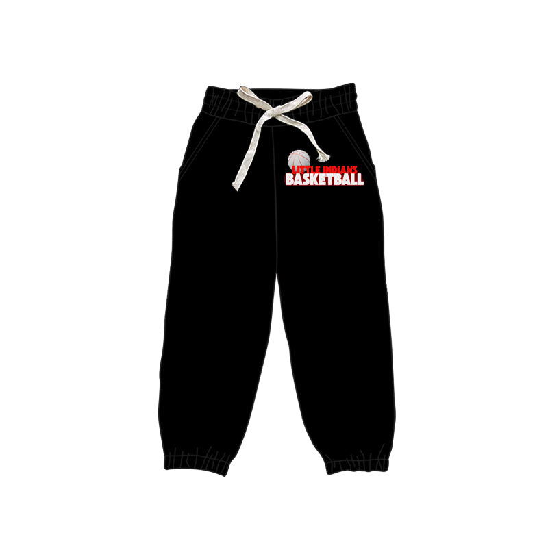 (Custom Design Preorder MOQ 5 Each Design) Team's Little Indians White Basketball Black Print Joggers Bottom Pants Mom and Me Matching Clothes