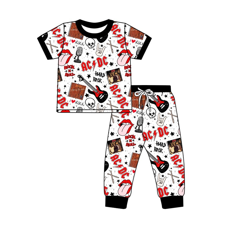(Custom Design Preorder MOQ 5) Singer ACDC Print Boys Pajamas Clothes Set