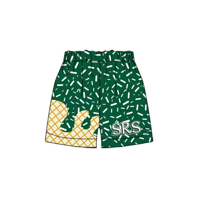 (Custom Design Preorder MOQ 5 Each Item) Team's SRS Green Sprinkles Print Summer Bottom Shorts Mom and Me Matching Clothes