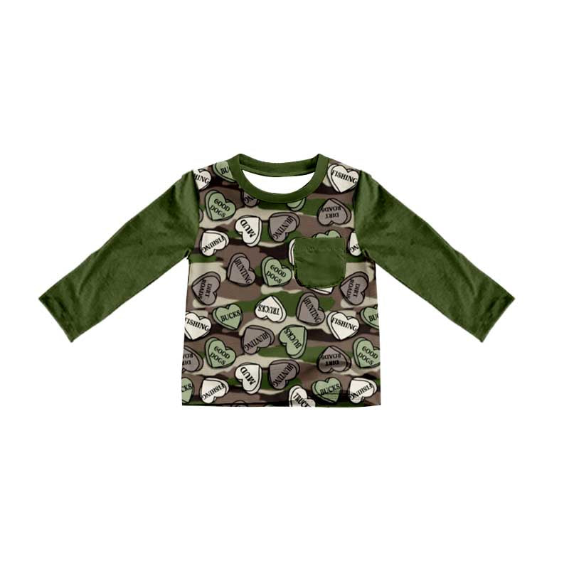 (Custom Design Preorder MOQ 5) Cano Heart Green Pocket Boys Valentine's Day Tee Shirts Tops