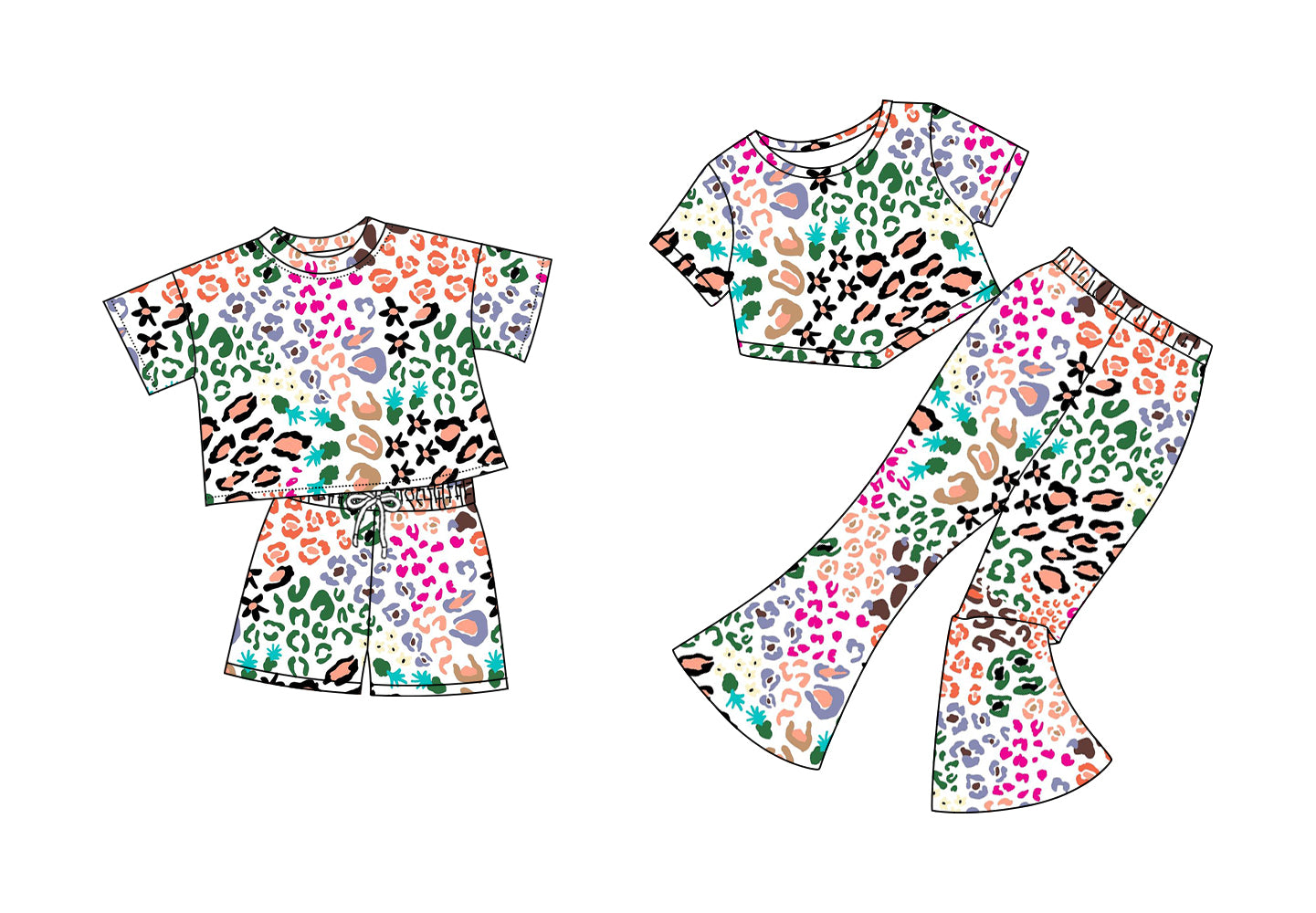 5.5(Custom Design Preorder MOQ 5 Each Design) Colorful Leopard Print Girls Matching Clothes Sisters Wear