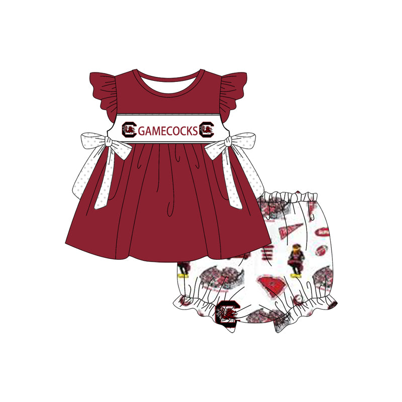 1.7(Custom Design Preorder MOQ 5 Each Design) Team's GAMECOCKS Print Kids Summer Matching Clothes Sibling Wear