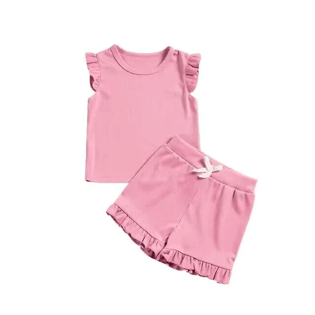 (Custom Design Preorder MOQ 5) Pink Girls Summer Clothes Set