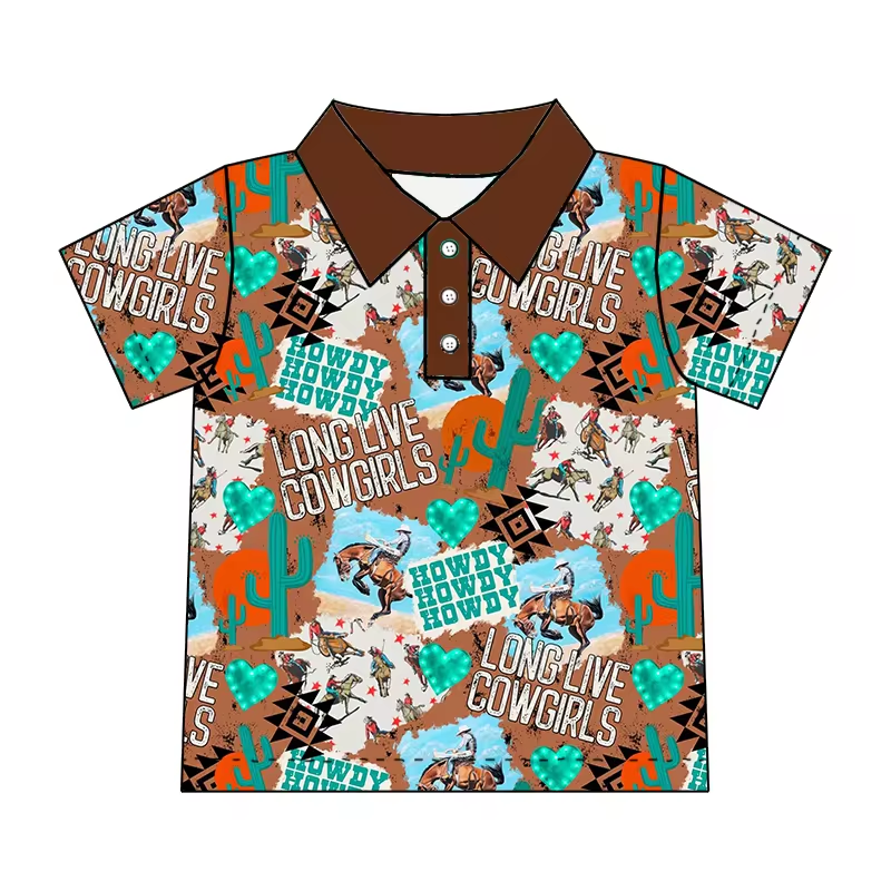 (Custom Design Preorder MOQ 5) Howdy Rodeo Print Boys Summer Western Polo Tee Shirts Top