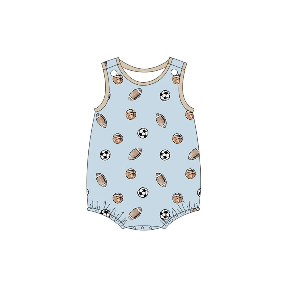 (Custom Design Preorder MOQ 5) Balls Print Baby Boys Summer Romper