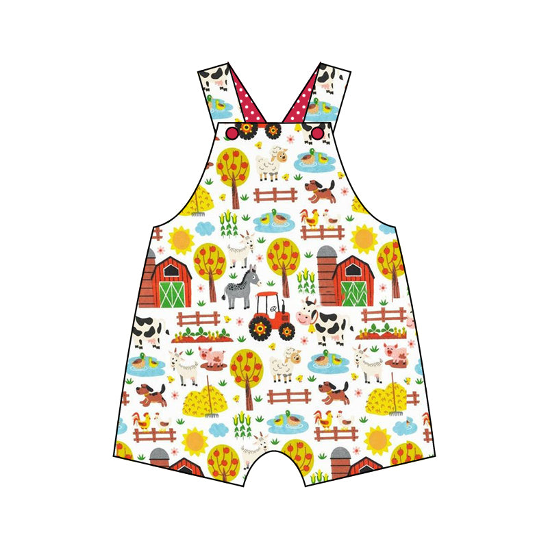 (Custom Design Preorder MOQ 5) Farm Animals Print Girls Summer Jumpsuits