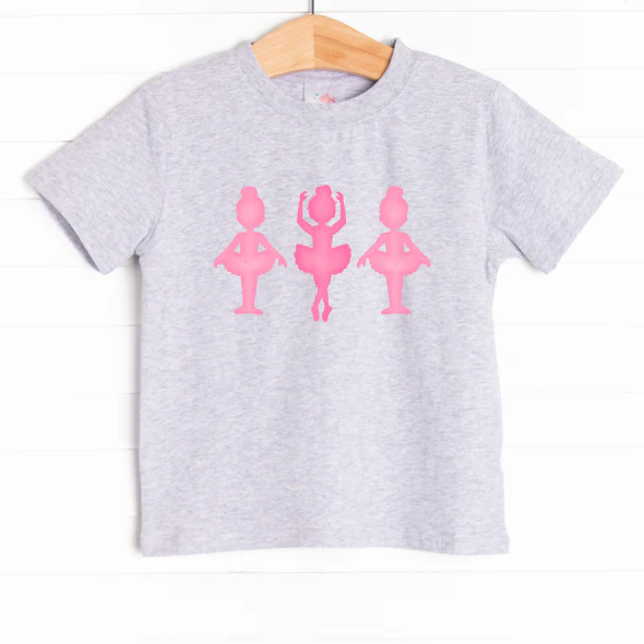 (Custom Design Preorder MOQ 5) Dancing Girls Grey Print Girls Summer Tee Shirts Top